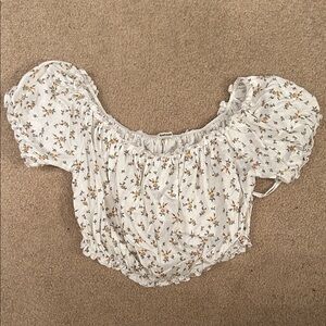 Garage White Floral Puff Sleeve Blouse